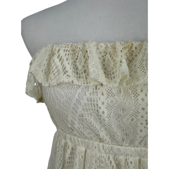 Vtg F21 Cream Lace Ruffle Hem Strapless Maxi Dress | Y2K Coquette Coastal Boho S - Picture 4 of 16